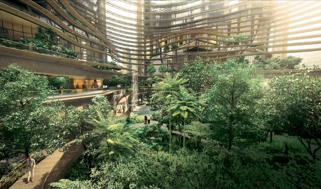 Marina One Residences the Green Heart garden between the towers