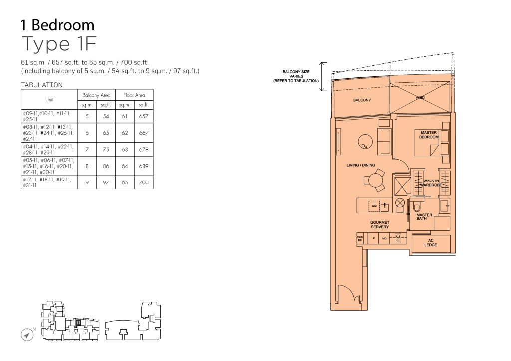 Marina One Residences floor plan 657 sqft Type 1F