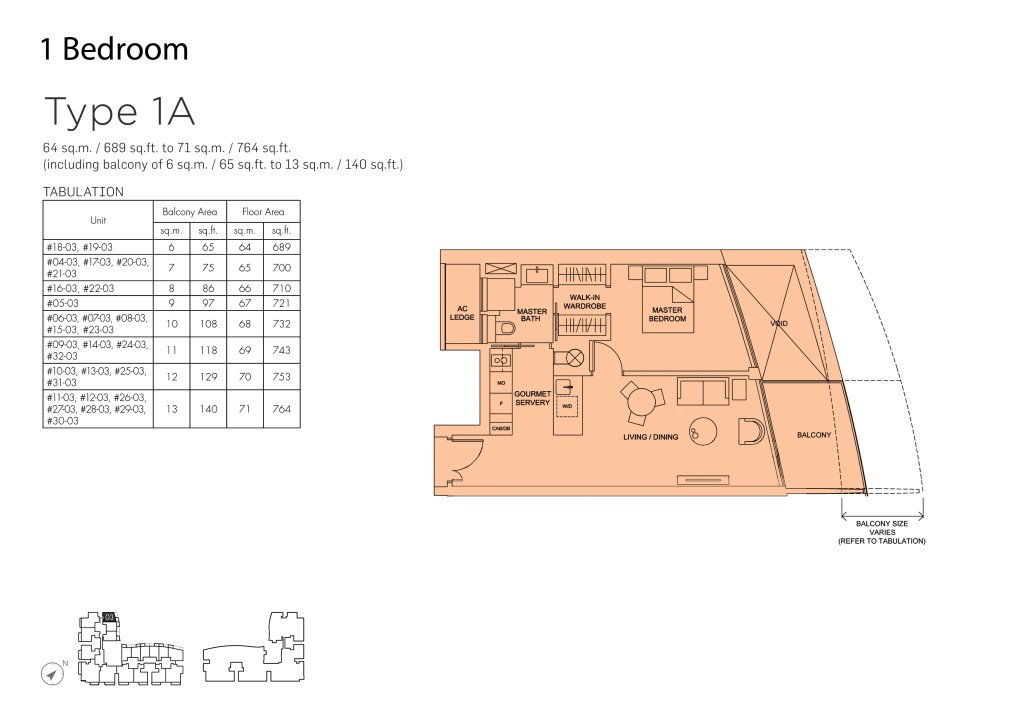 Marina One Residences floor plan 743 sqft Type 1A
