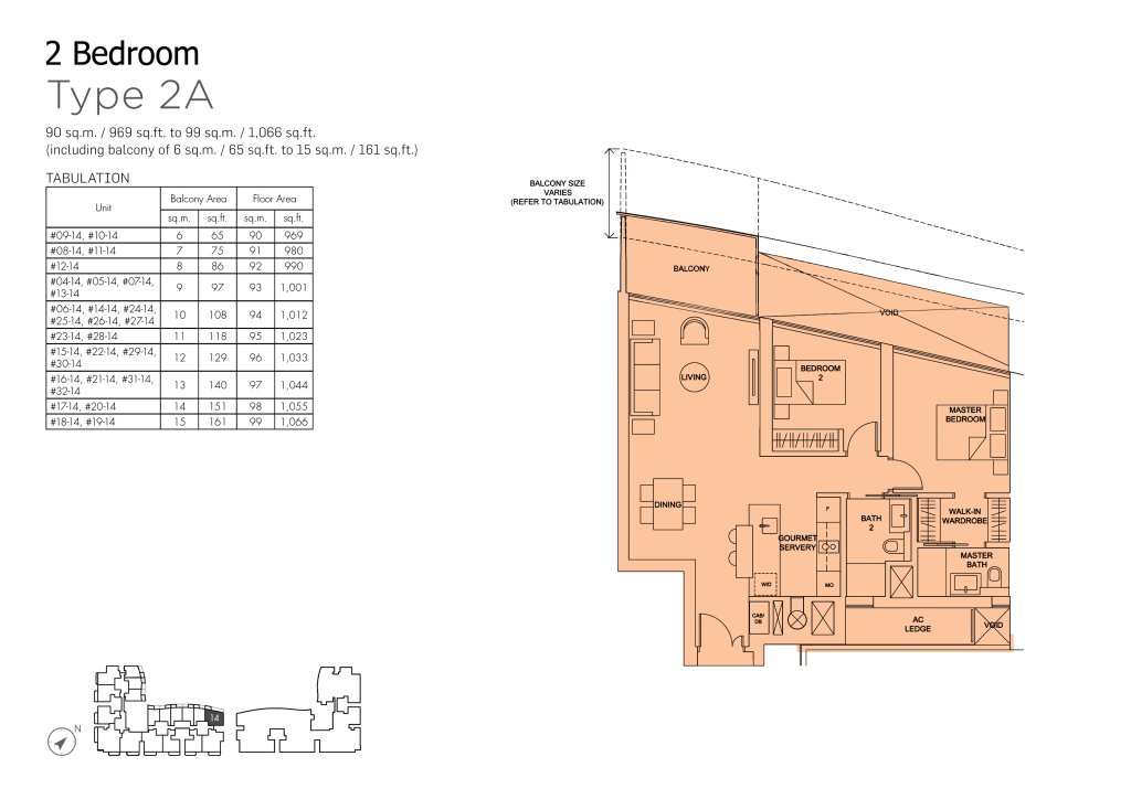 Marina One Residences floor plan 969 sqft Type 2A