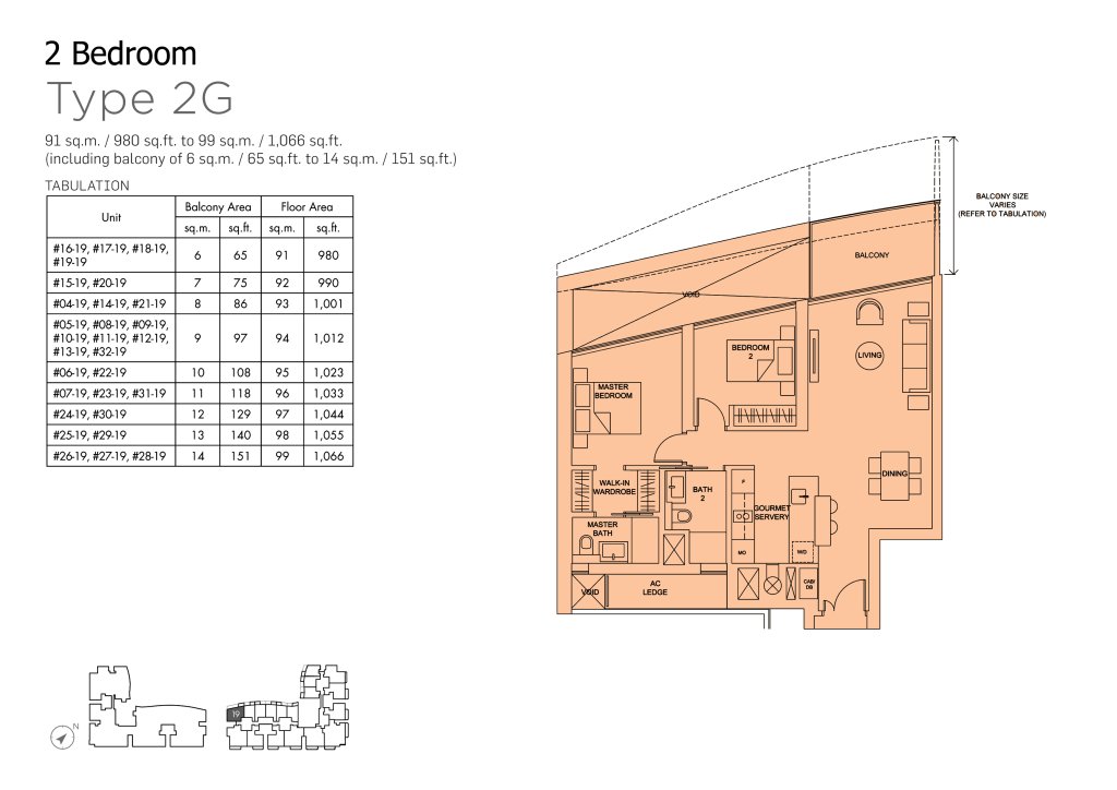 Marina One Residences floor plan 980 sqft Type 2G