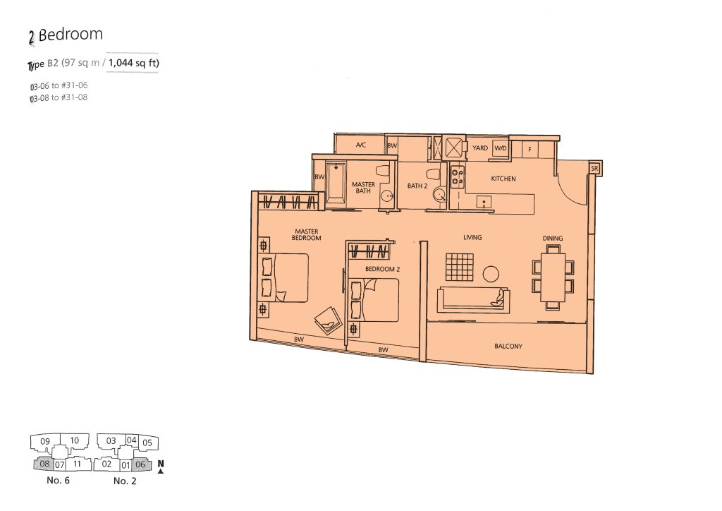 Martin Place Residences floor plan 1,044 sqft Type B2