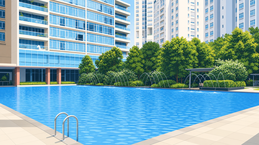 Martin Place Residences the long pool and the blocks