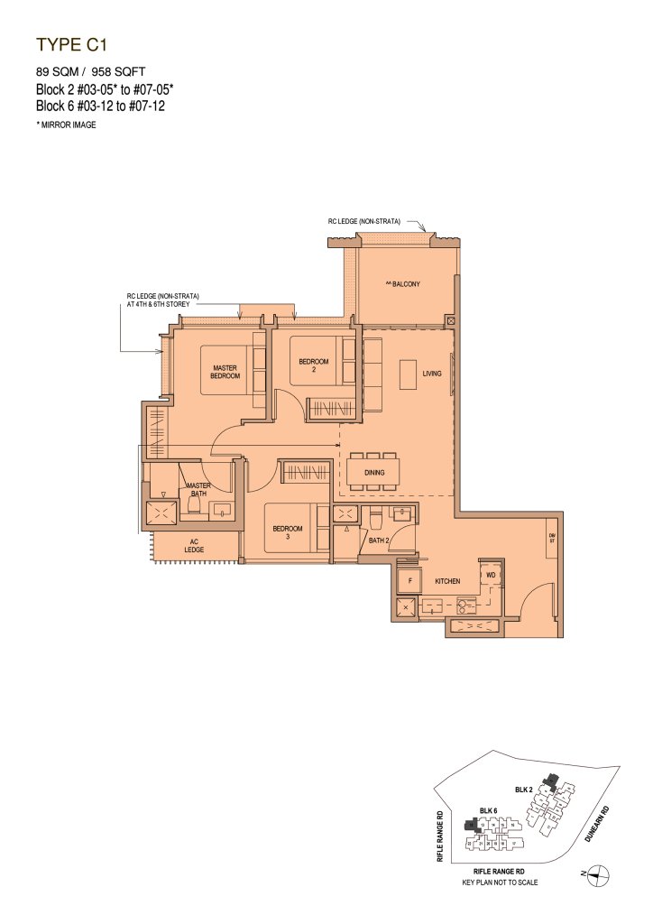 Mayfair Modern floor plan 958 sqft Type C1