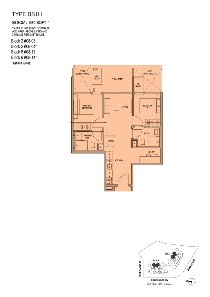Mayfair Modern floor plan 969 sqft Type BS1H