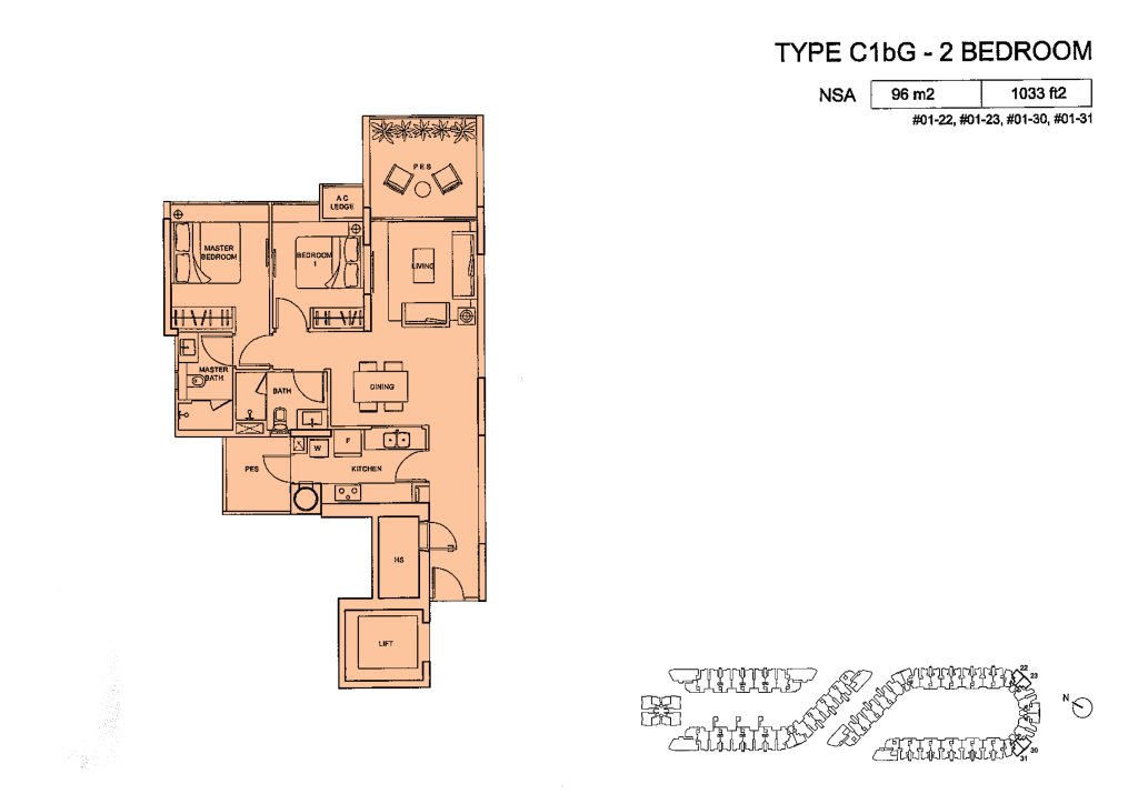 Meadows @ Peirce floor plan 1,033 sqft Type Type C1bG