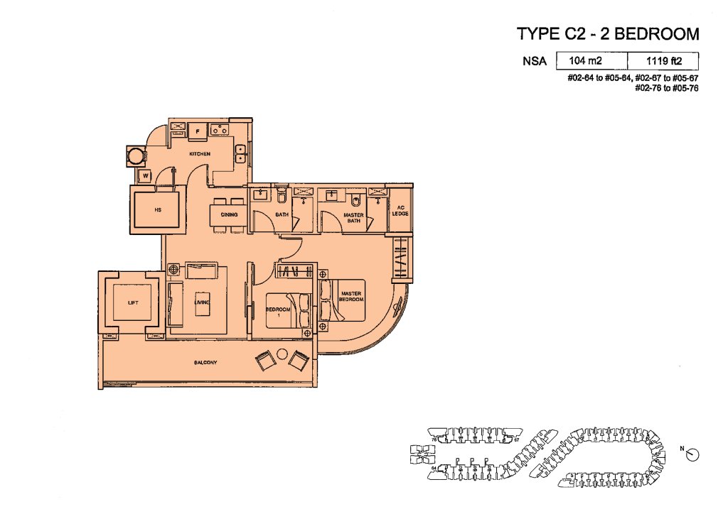 Meadows @ Peirce floor plan 1,119 sqft Type Type C2