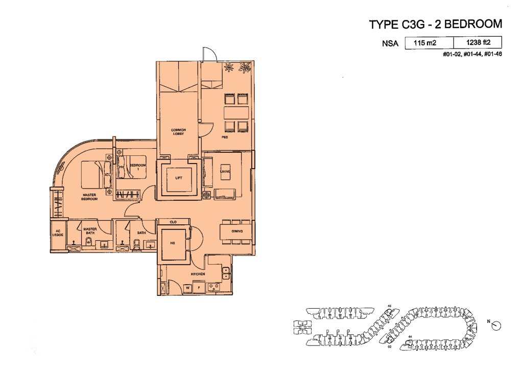 Meadows @ Peirce floor plan 1,238 sqft Type Type C3G