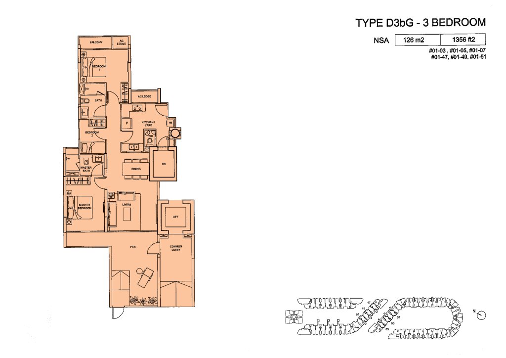 Meadows @ Peirce floor plan 1,356 sqft Type Type D3bG