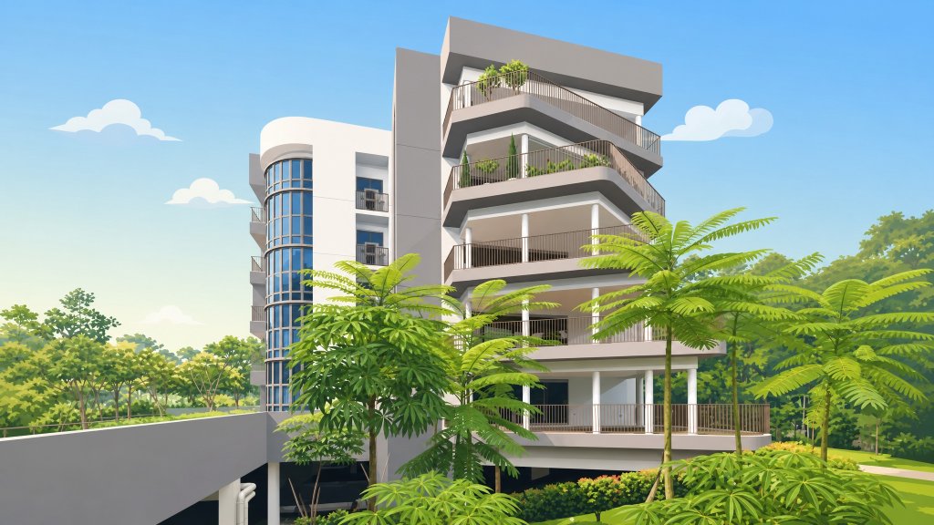 Meadows @ Peirce block with planted terraces amid the trees