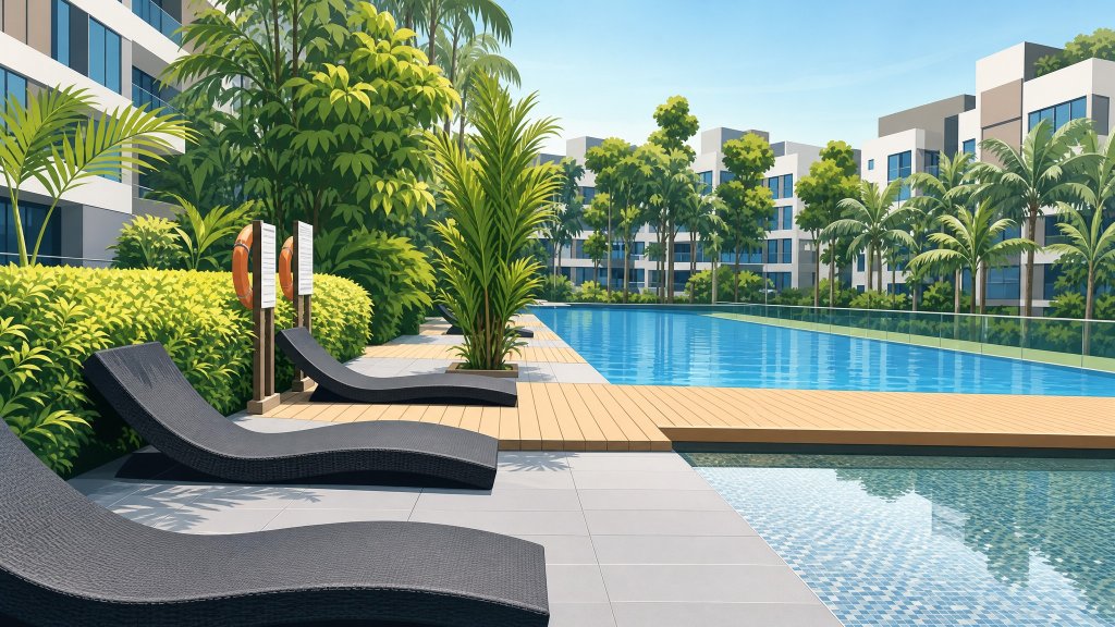 Meadows @ Peirce pool deck loungers and landscaping