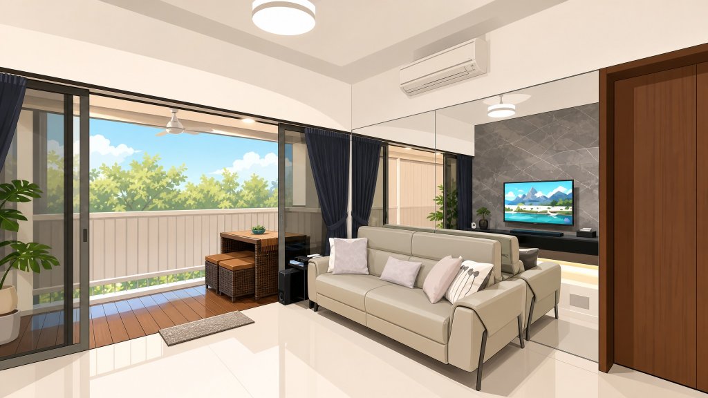 Meadows @ Peirce living room interior opening to the balcony
