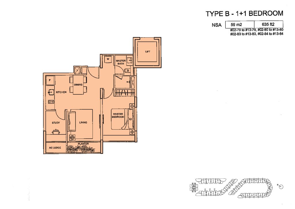 Meadows @ Peirce floor plan 635 sqft Type Type B
