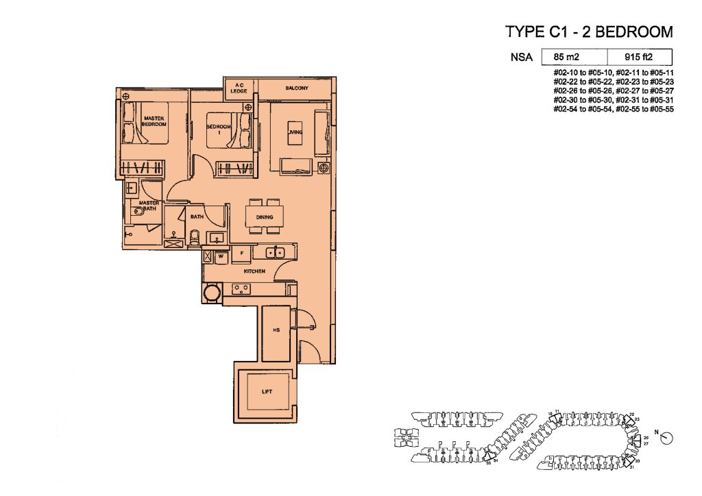 Meadows @ Peirce floor plan 915 sqft Type Type C1