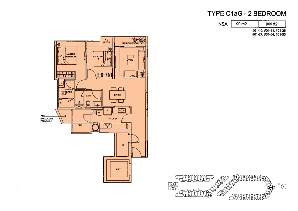 Meadows @ Peirce floor plan 969 sqft Type Type C1aG