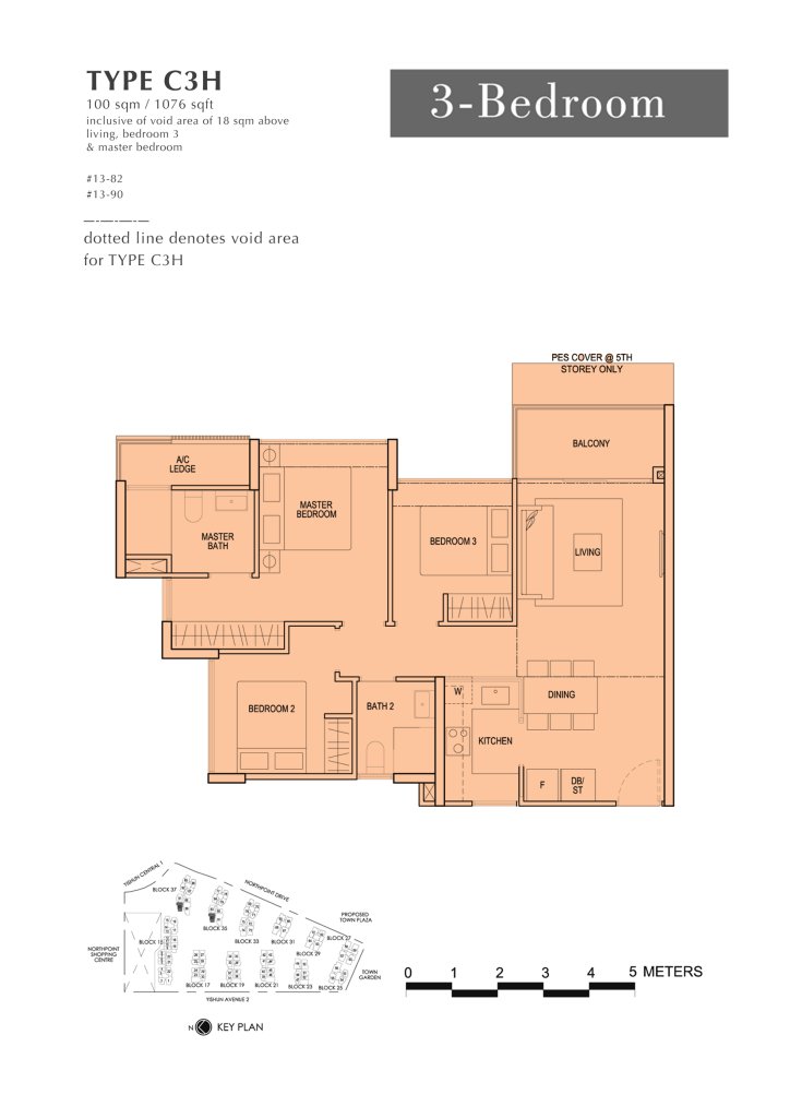 North Park Residences floor plan 1,076 sqft Type C3H