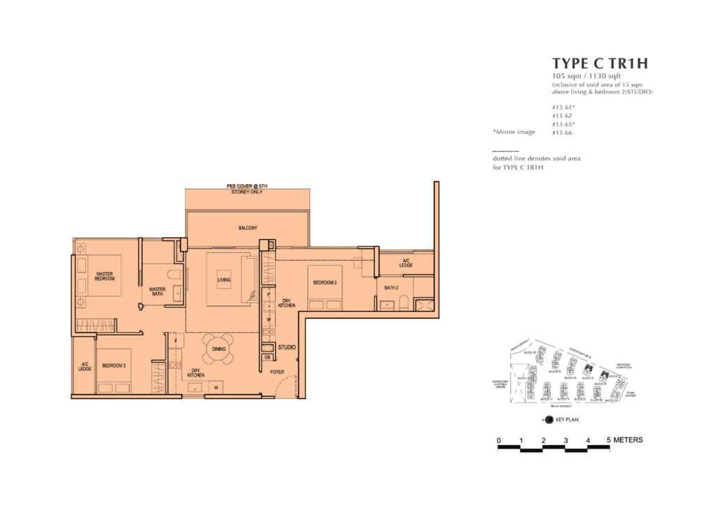 North Park Residences floor plan 1,130 sqft Type C TR1H (3 bedrooms)
