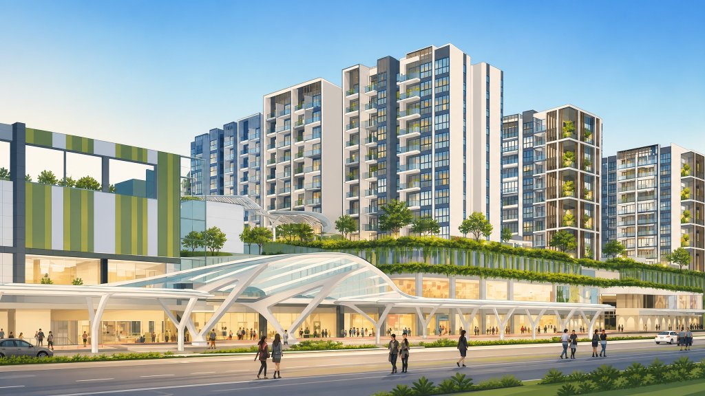 North Park Residences towers above the mall entrance canopy