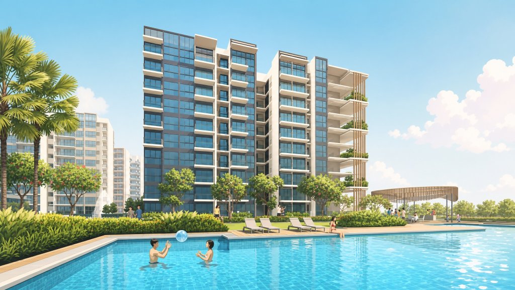 North Park Residences pool and towers with residents