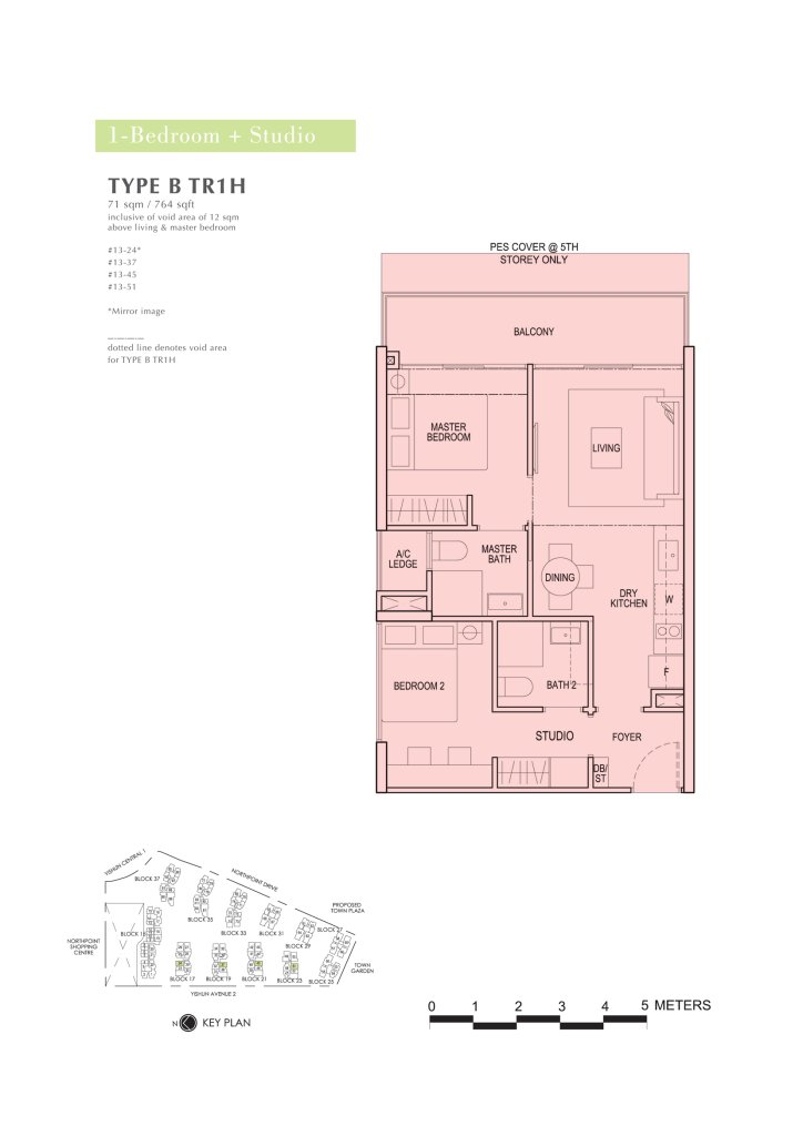 North Park Residences floor plan 764 sqft Type B TR1H