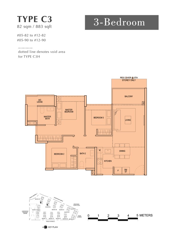 North Park Residences floor plan 883 sqft Type C3