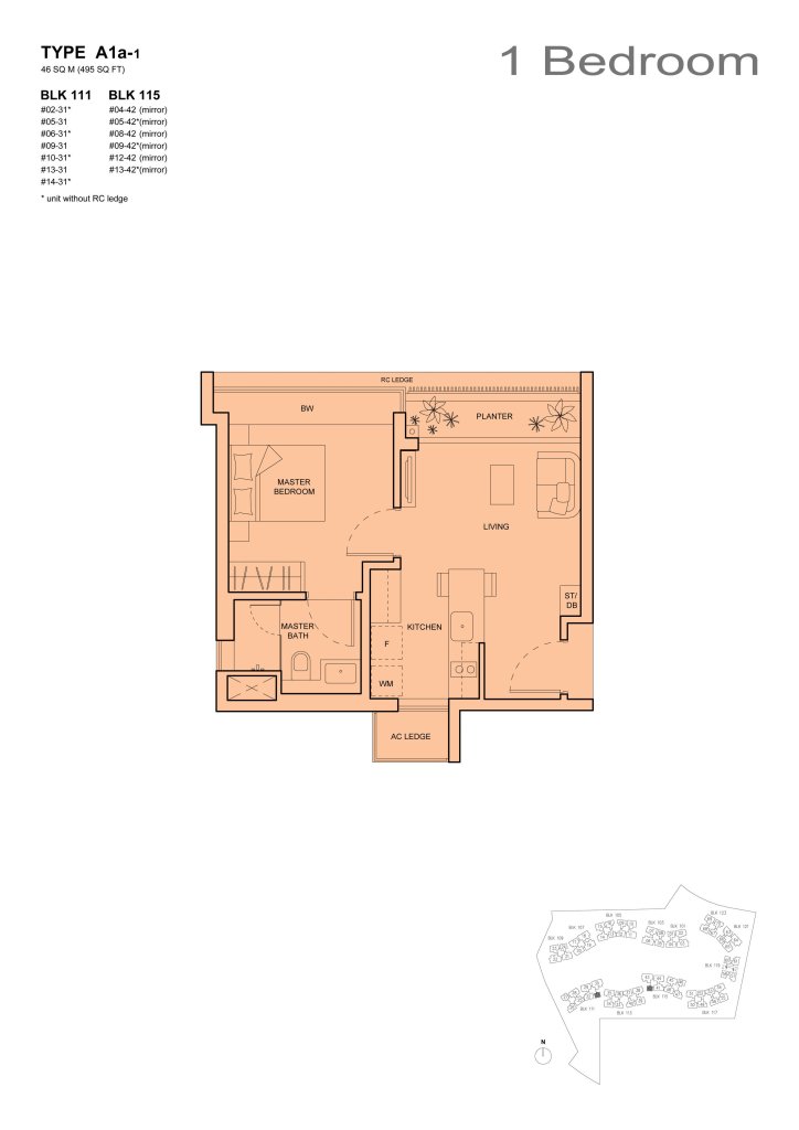 The Palette 1 bedroom floor plan, 495 sqft, Type A1a