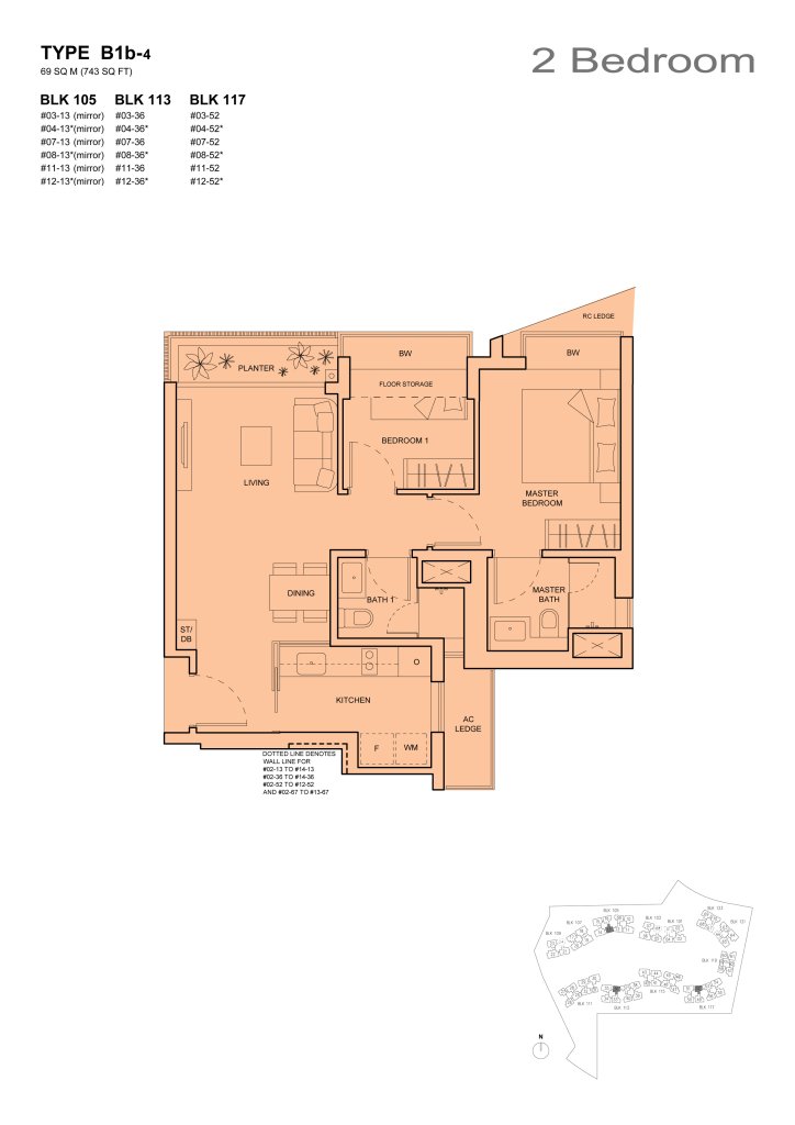 The Palette 2 bedroom floor plan, 743 sqft, Type B1b