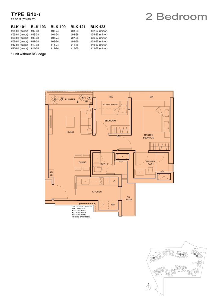 The Palette 2 bedroom floor plan, 753 sqft, Type B1b