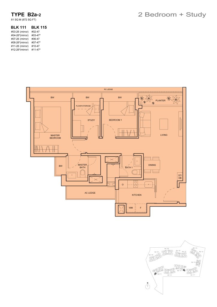 The Palette 2 bedroom floor plan, 872 sqft, Type B2a