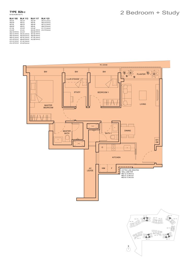 The Palette 2 bedroom floor plan, 893 sqft, Type B2b