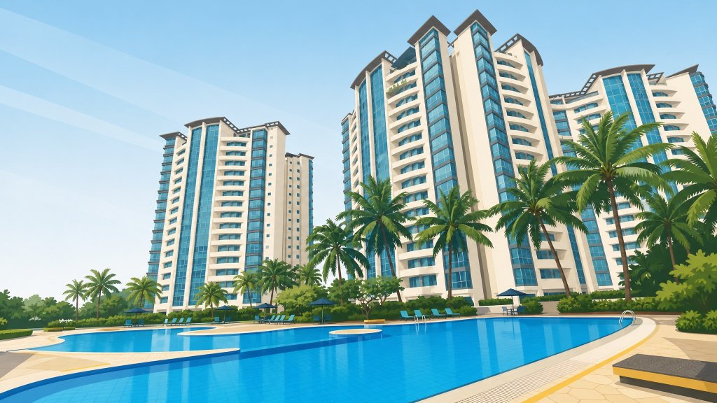 Palm Gardens towers and swimming pool