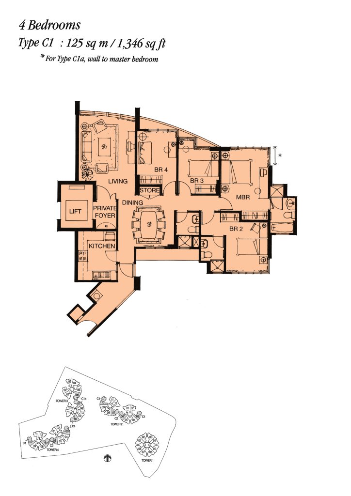 Palm Gardens floor plan 1,346 sqft Type C1