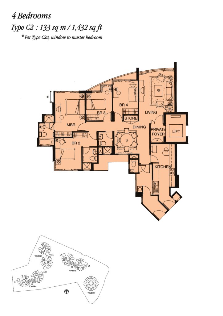 Palm Gardens floor plan 1,432 sqft Type C2