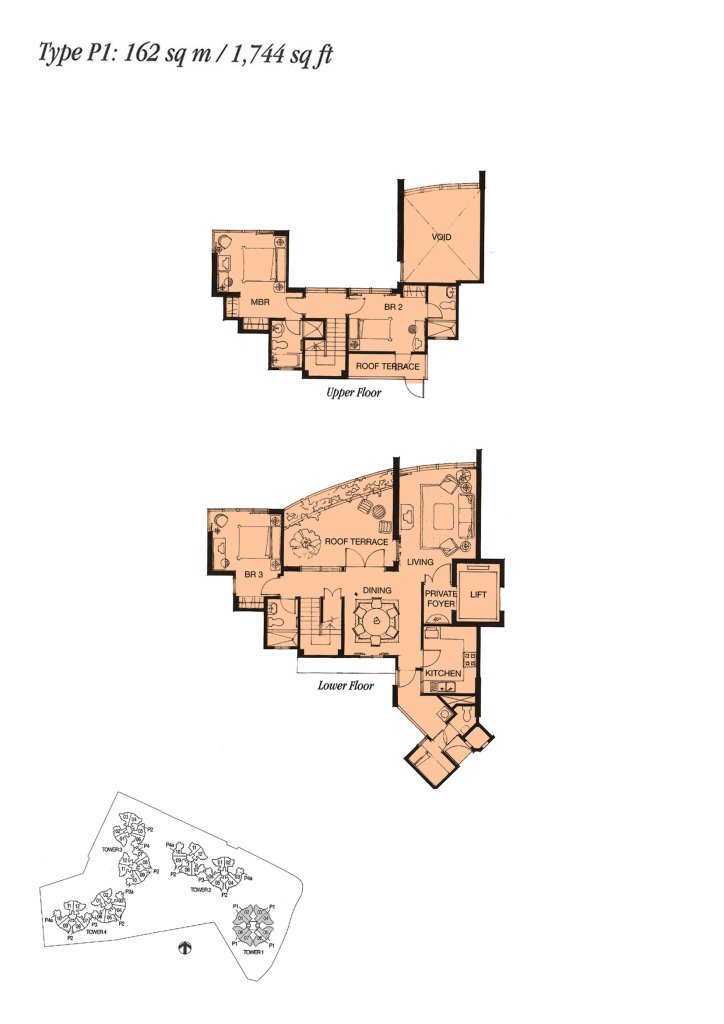 Palm Gardens floor plan 1,744 sqft Type P1