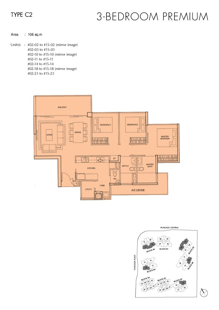 Parc Centros floor plan Type C2, 1141 sqft, Punggol, Singapore