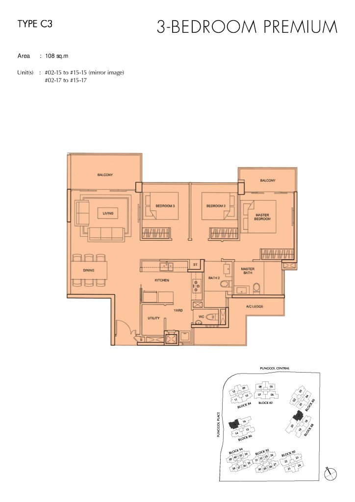 Parc Centros floor plan Type C3, 1163 sqft, Punggol, Singapore