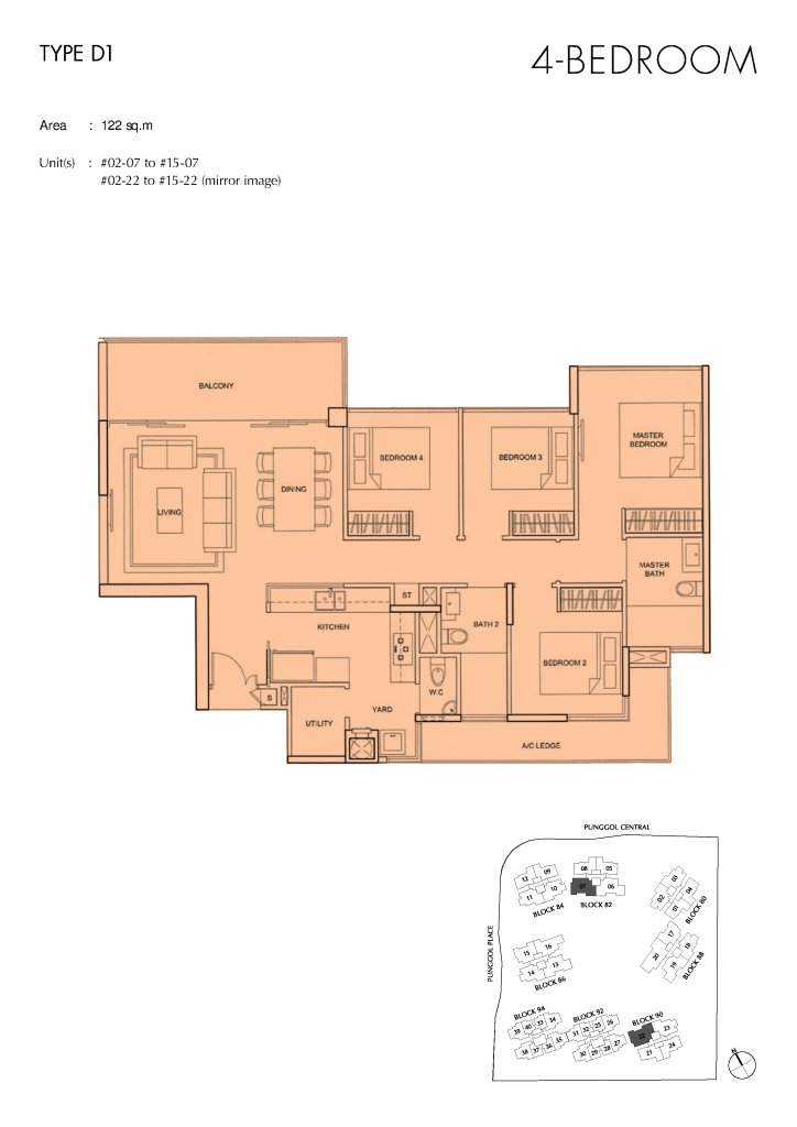Parc Centros floor plan Type D1, 1313 sqft, Punggol, Singapore