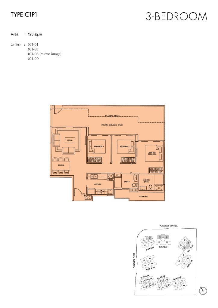 Parc Centros floor plan Type C1P1, 1324 sqft, Punggol, Singapore