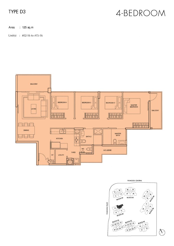 Parc Centros floor plan Type D3, 1346 sqft, Punggol, Singapore