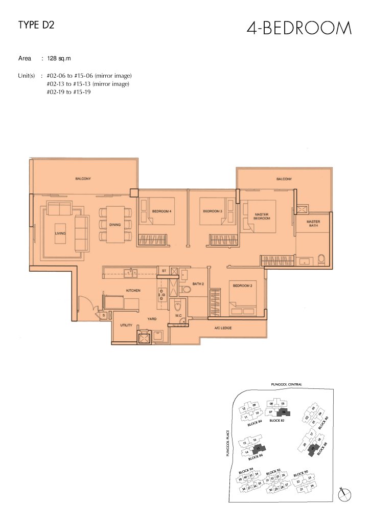 Parc Centros floor plan Type D2, 1378 sqft, Punggol, Singapore