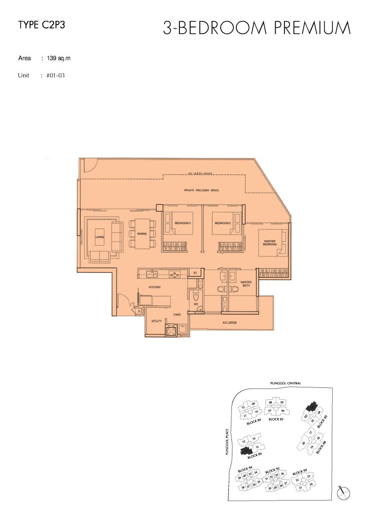 Parc Centros floor plan Type C2P3, 1496 sqft, Punggol, Singapore