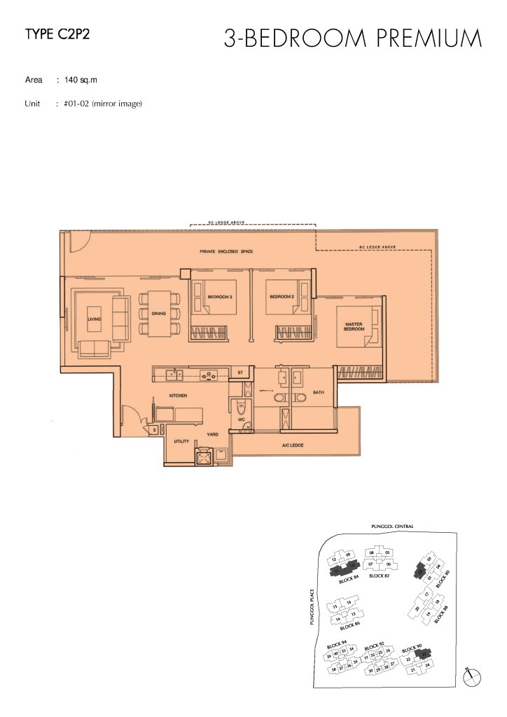 Parc Centros floor plan Type C2P2, 1507 sqft, Punggol, Singapore