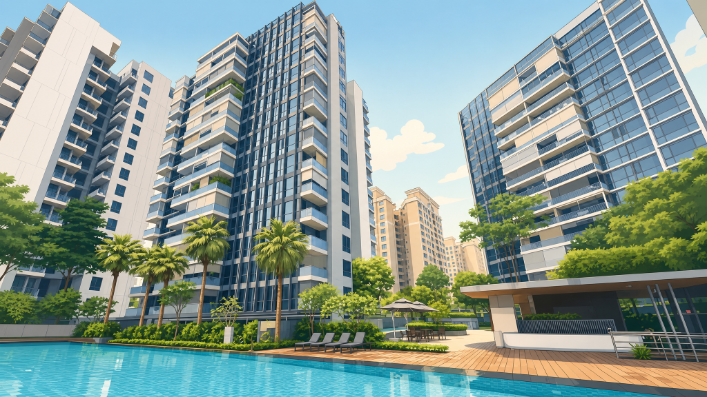 Parc Centros condominium towers and landscaping
