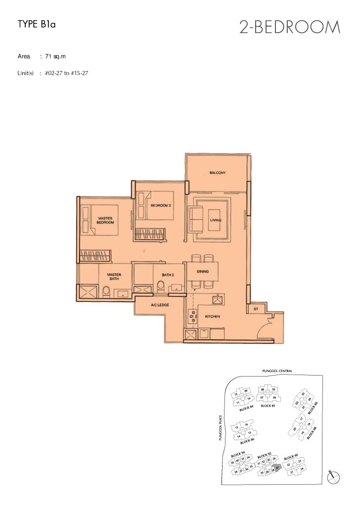Parc Centros floor plan Type B1A, 764 sqft, Punggol, Singapore