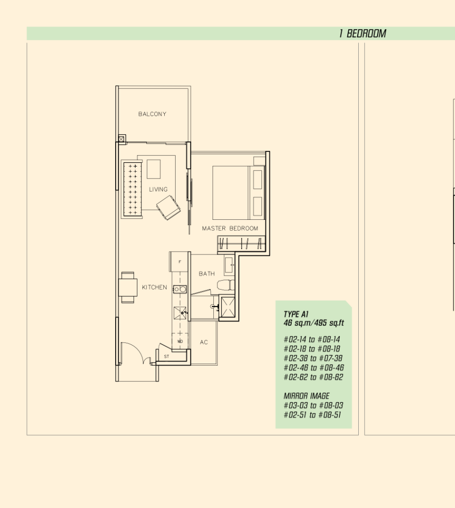 Parc Olympia floor plan 495 sqft Type A1