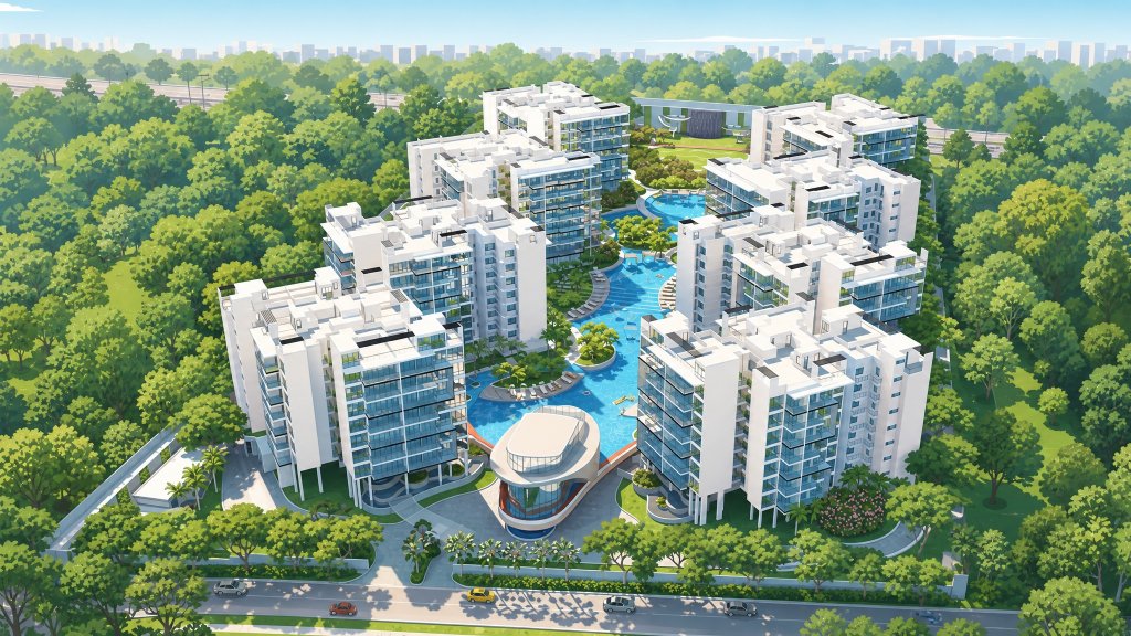 Parc Olympia aerial view of the blocks and the expressway