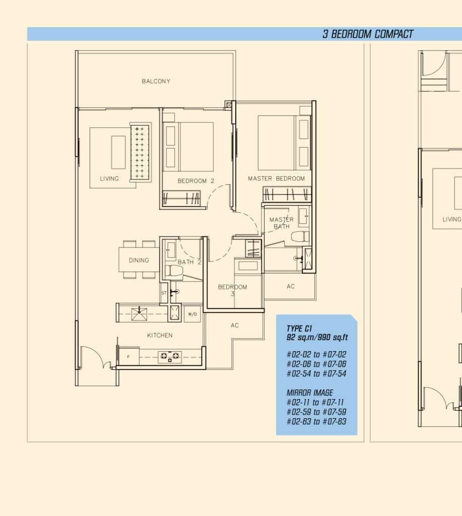 Parc Olympia floor plan 990 sqft Type C1