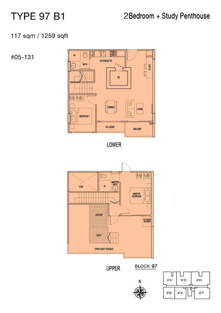 Parc Rosewood floor plan 97 sqft Type B1