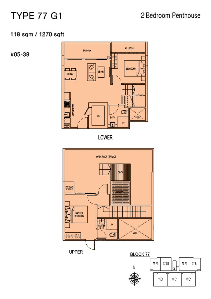 Parc Rosewood floor plan 77 sqft Type G1