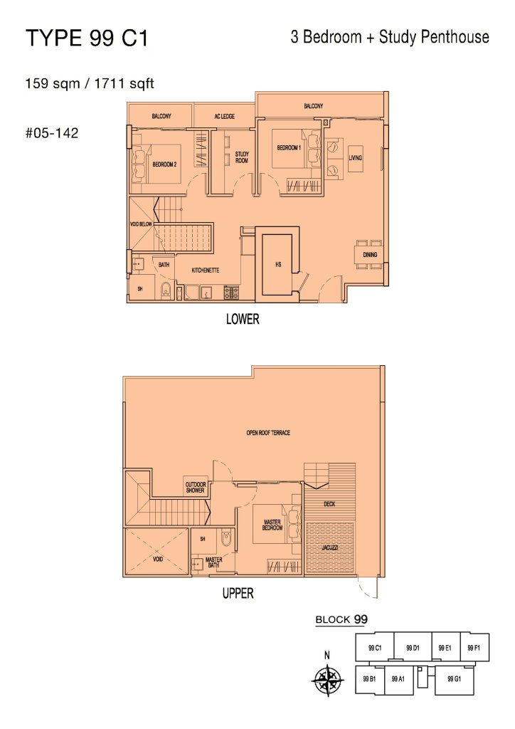 Parc Rosewood floor plan 99 sqft Type C1